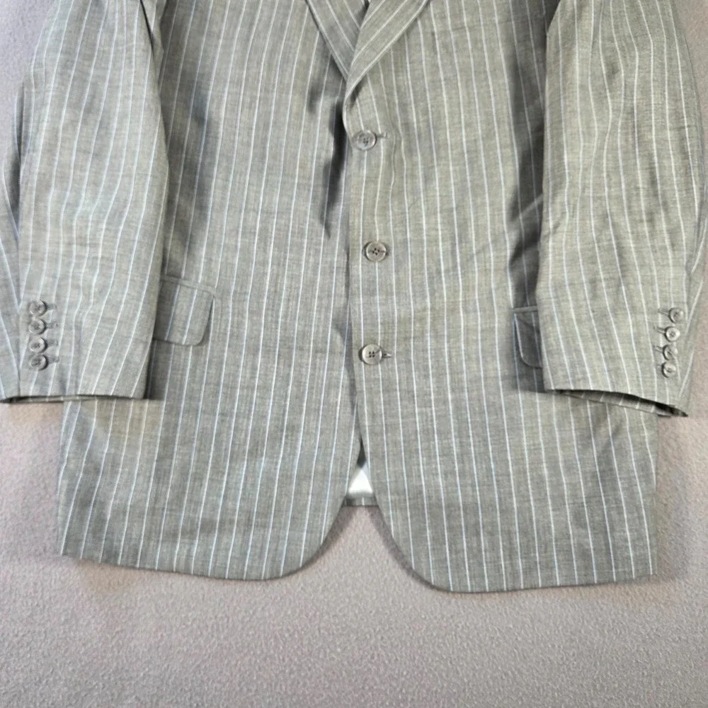 Holland & Sherry Blazer Mens 44L Grey Pinstripe Sport Coat Tom James Fil A Mano